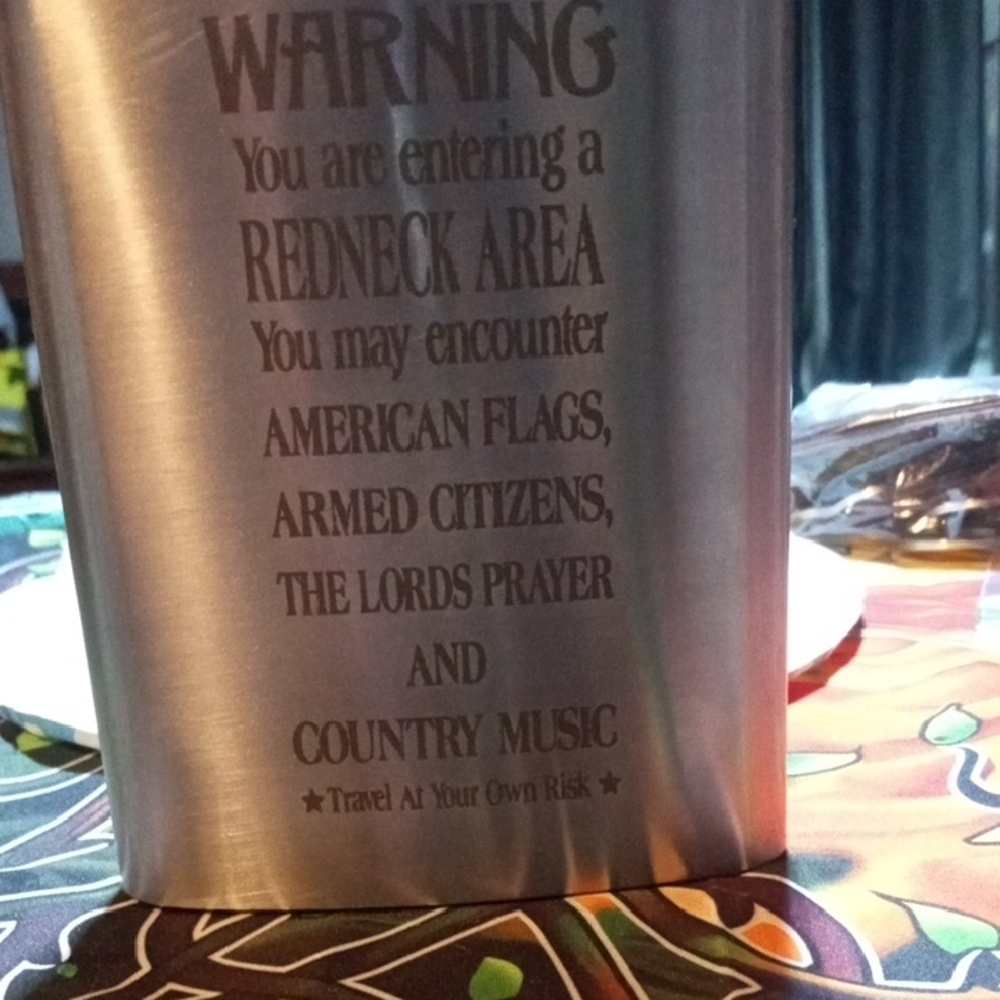 Silver Flask with Engraved Warning